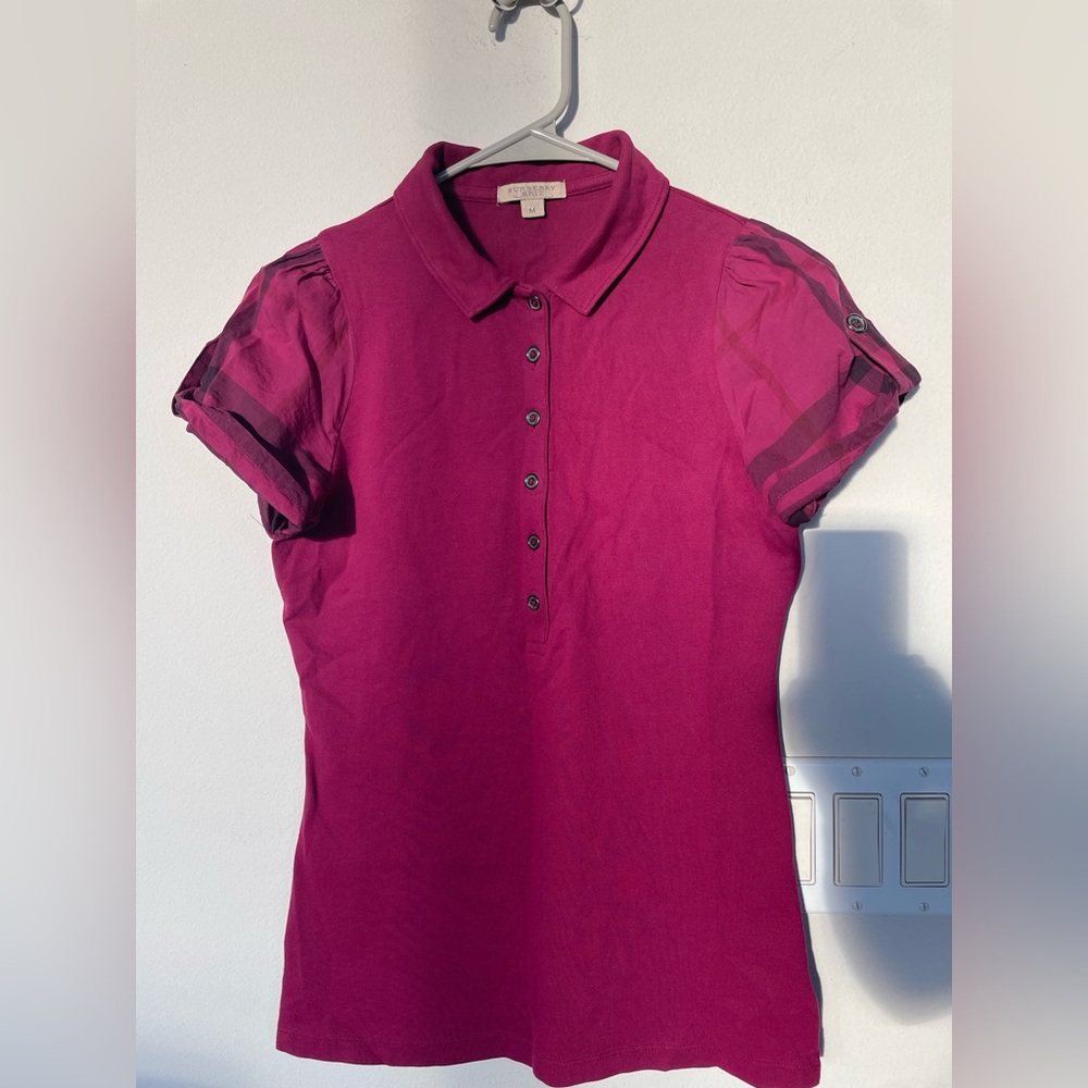 BURBERRY Women  BRIT Short Sleeve purplish-red Polo Shirt Very Good Condition M